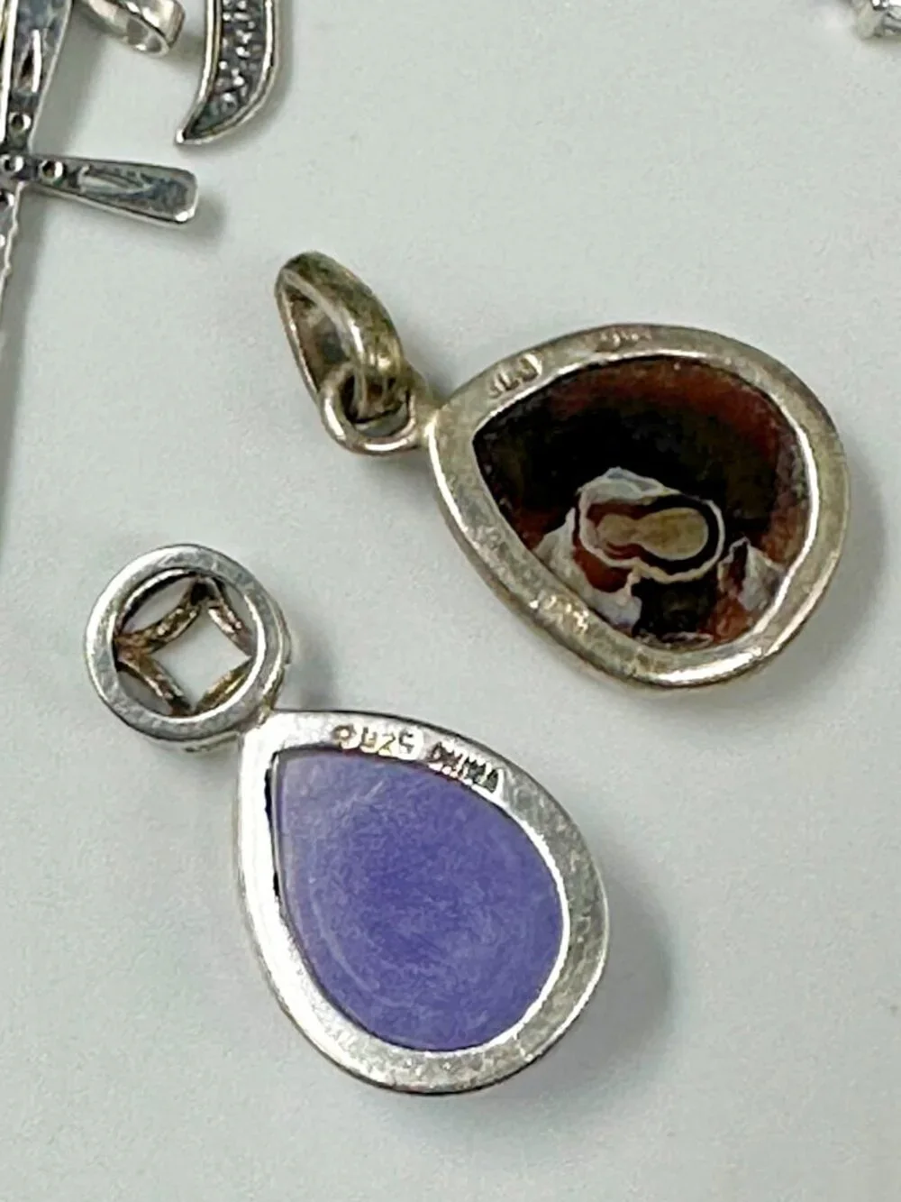 925 Sterling Silver Charm Pendant Lot Cross Heart Infinity Chai CZ 9 Pieces